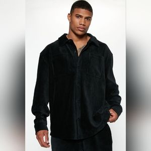 Relaxed fit velvet ribbed button down shirt